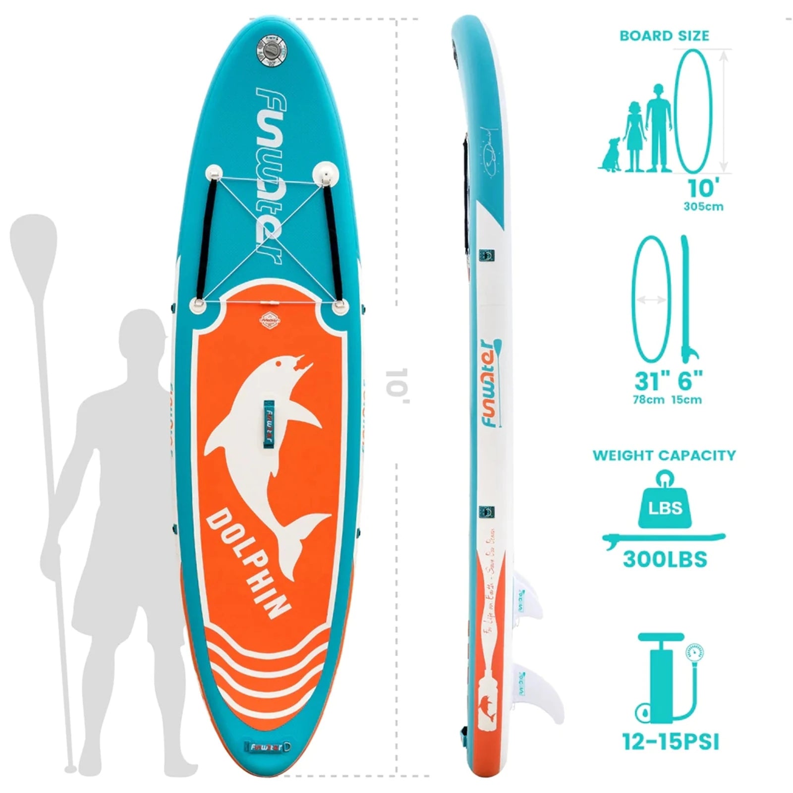 Inflatable Stand up Paddle Board Includes Paddle Board, Adj Paddle, Kayak Seat, Pump, Backpack, Leash, Waterproof Bag, Non-Slip Deck Pad for Teenagers and Adults SUPFW08A