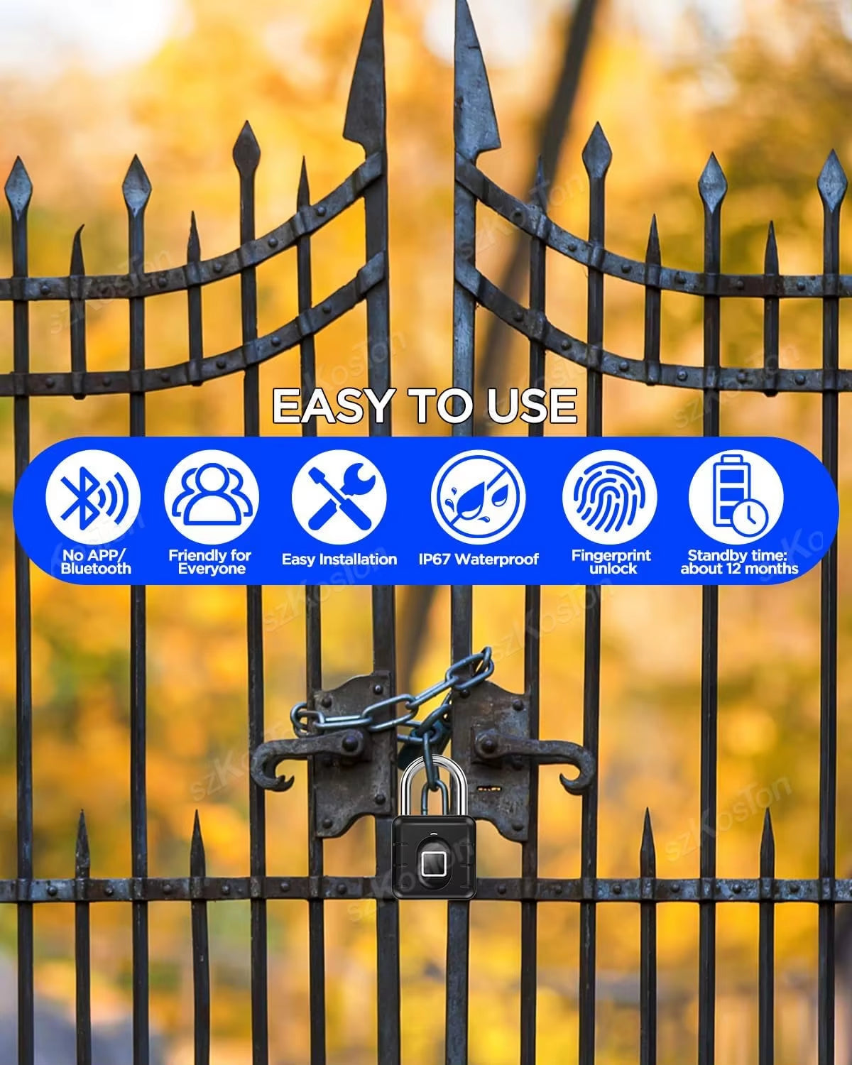 Waterproof Smart Fingerprint Padlock Locker Dormitory Anti-Theft Padlock Keyless Security Protect Electronic Unlock for Luggage