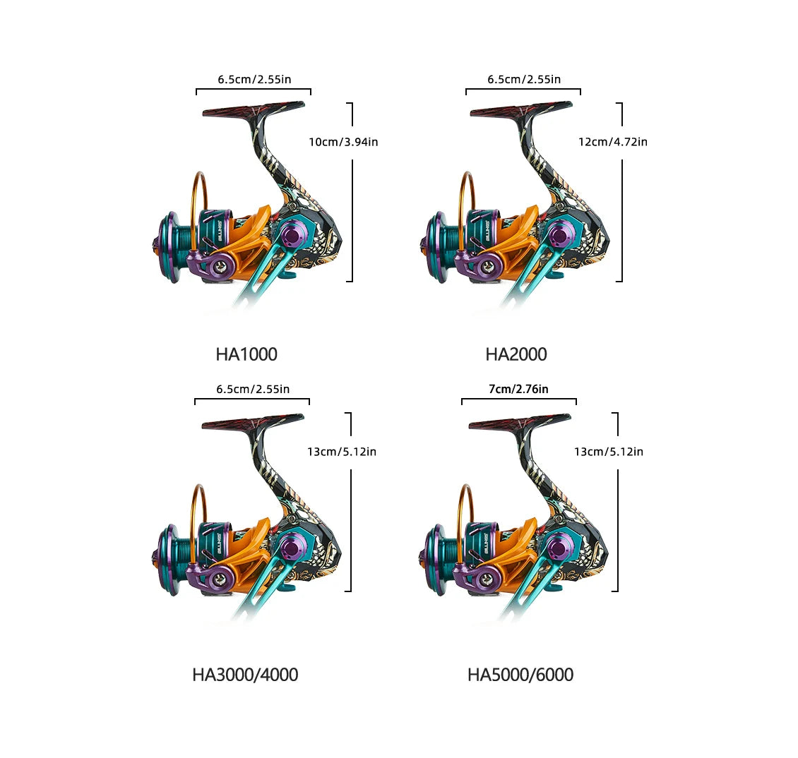 HA Spinning Reel, 22LB Max Drag,5.2:1 Gear Ratio,Metal Spool,Cnc Rocker,Spinning Fishing Reel for Fresh Salt Water
