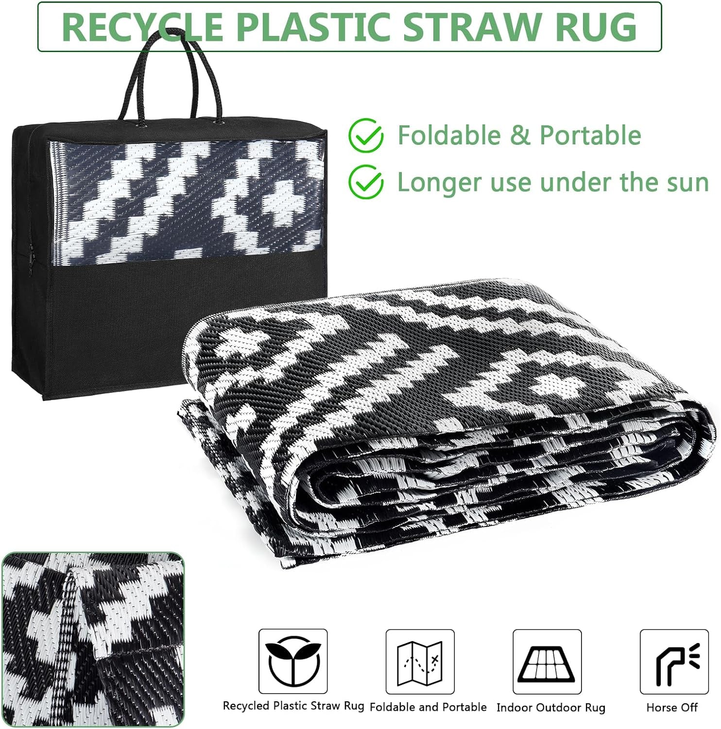 Extra Large Outdoor Rug(150X245Cm) - Camping Rug, Porch Rug, Reversible Portable Outdoor Plastic Straw Rug, Waterproof Mat for Rv, Deck, Camper, Balcony, Patio (Geometric-1)