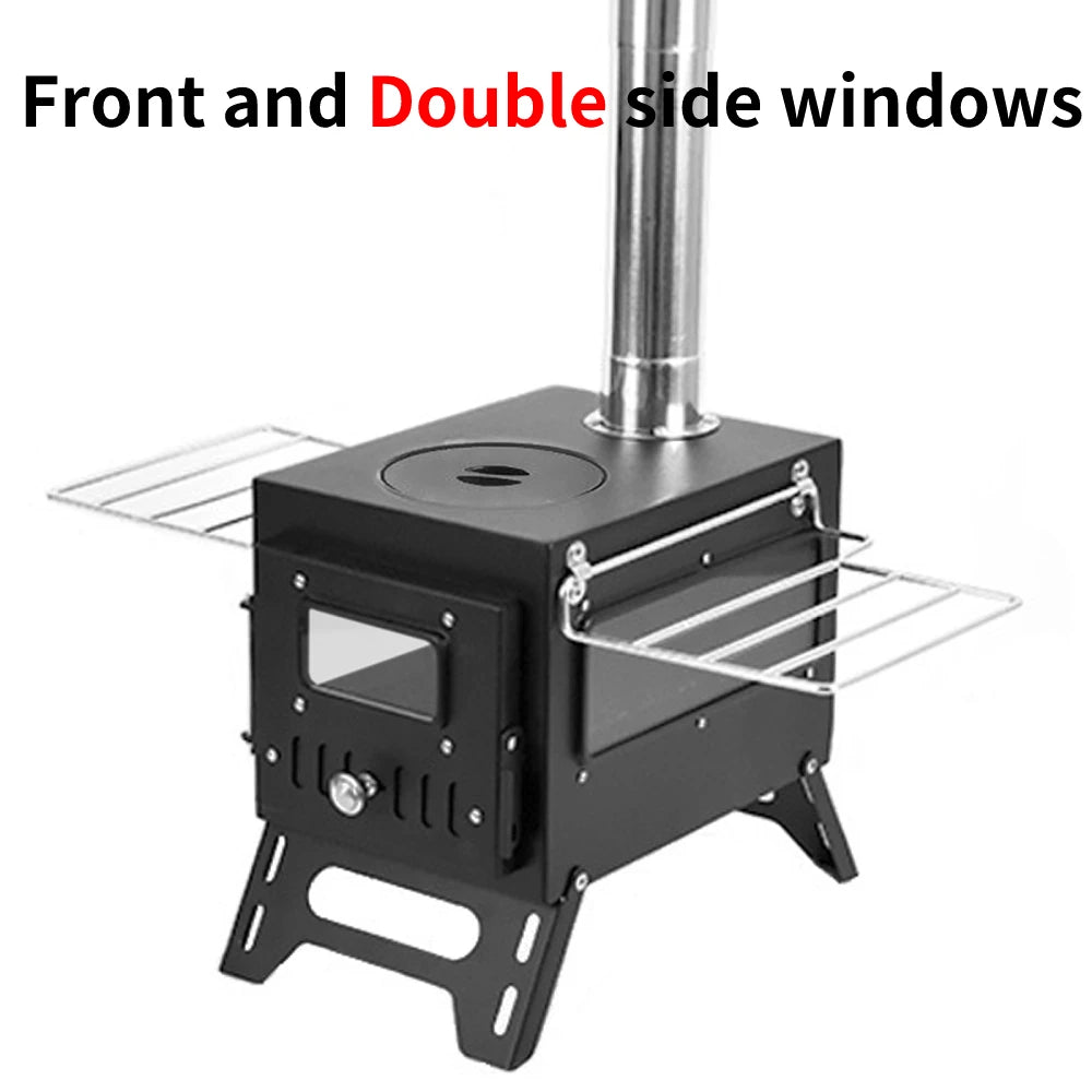 Outdoor Camping Wood-Burning Stove Firewood Burner Stainless Steel Foldable Tent Heater with Tent Fire Window Patio Fireplace