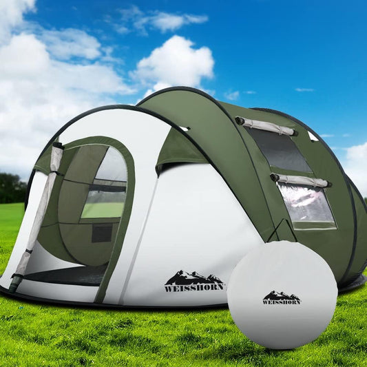Pop up Camping Tent, 5 Person Easy Setup Dome Tents Outdoor Family Travel Hiking Trip, Portable Shelter Sun Protection Water Resistance Green.
