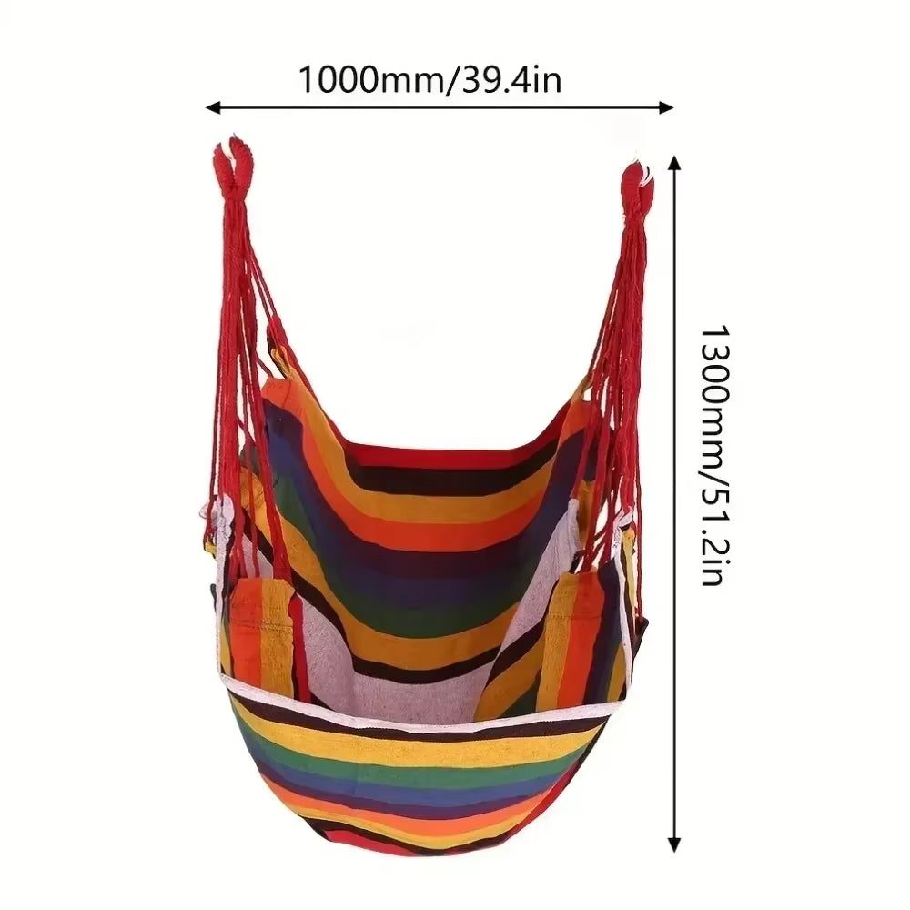 200KG Capacity Stripes Canvas Hammock Chair Thick for Garden Swing Seat Patio Camping Beach Dormitory Leisure with Storage Bag