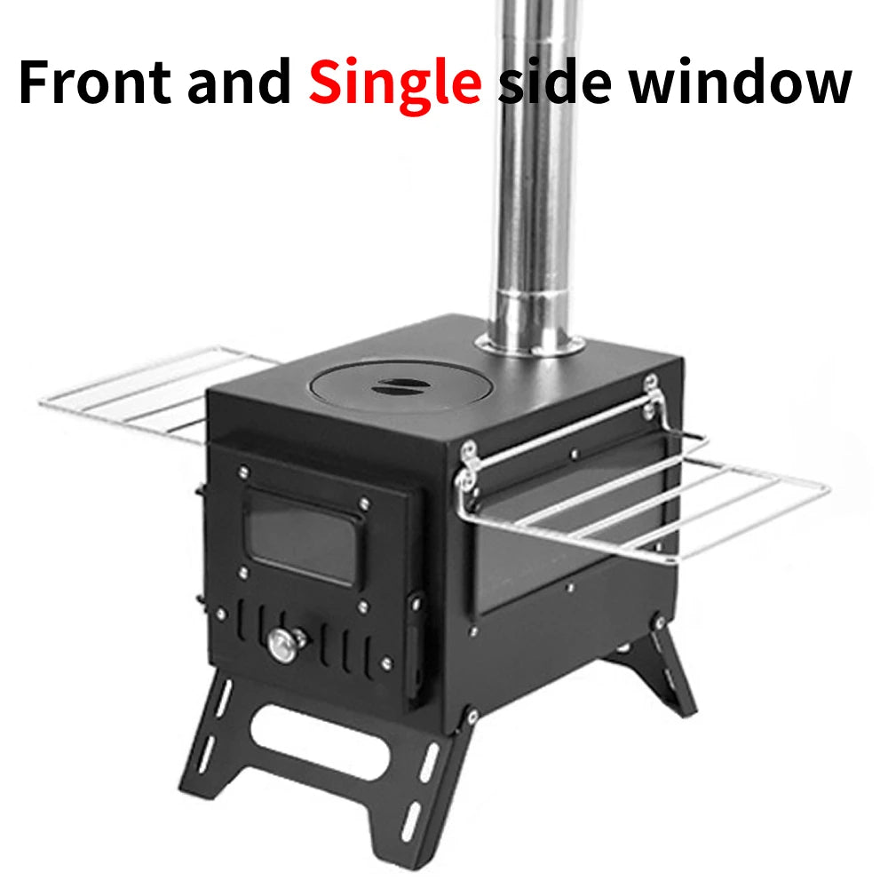 Outdoor Camping Wood-Burning Stove Firewood Burner Stainless Steel Foldable Tent Heater with Tent Fire Window Patio Fireplace