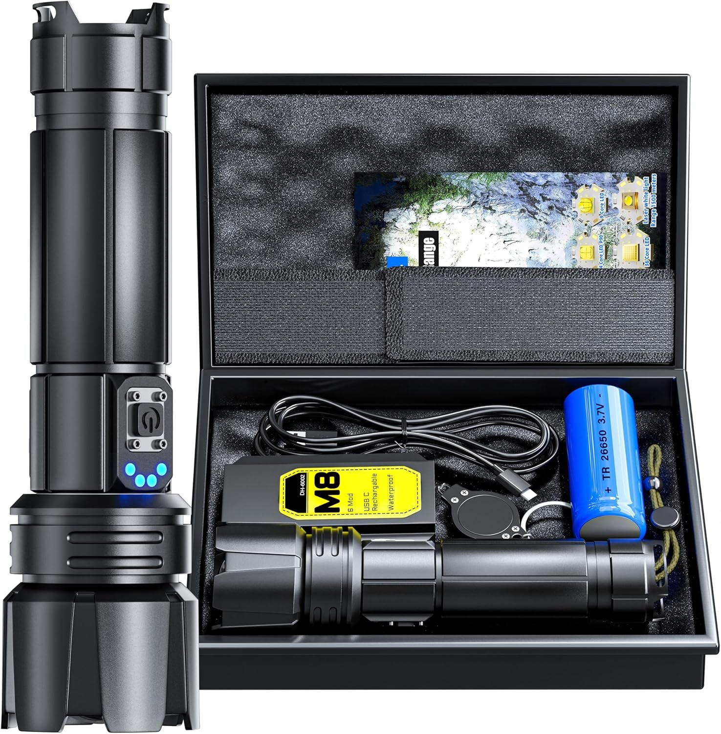 AUSELECT LED Torch Rechargeable Handheld Flashlight - 20000 High Lumens Adjustable Focus Flashlights with 6 Mode, Waterproof Tactical Torches with Battery Pack for Emergency, Camping, Hiking, Outdoor