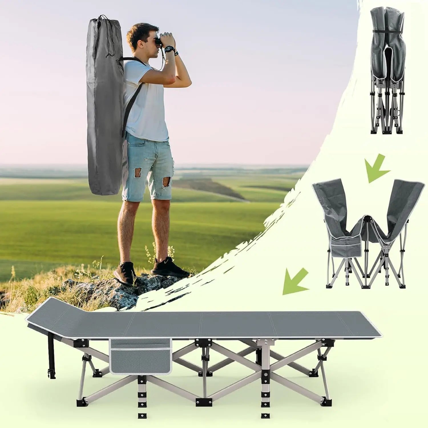 Folding Camping Cot Bed for Adults - 280KG Max Load, Extra Wide with Thick Mattress, Portable Folding Cot for Outdoor Camping Of