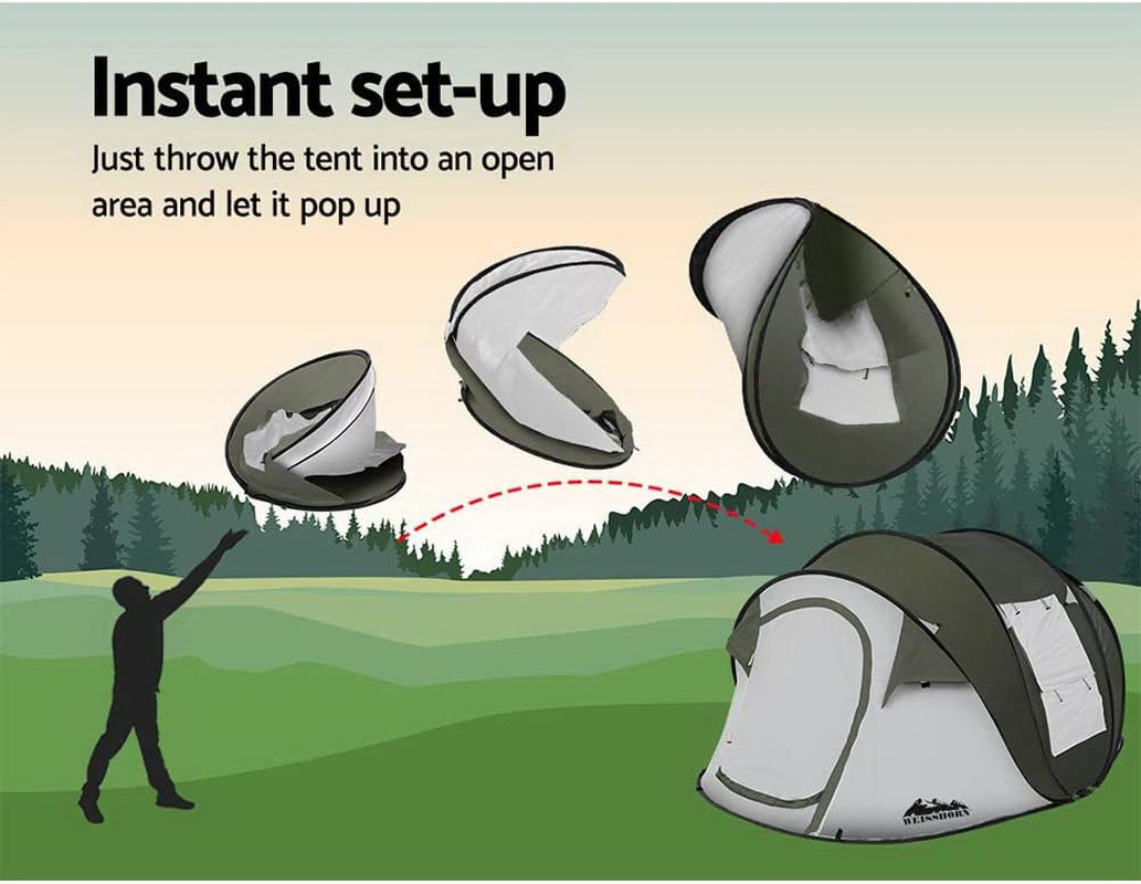 Pop up Camping Tent, 5 Person Easy Setup Dome Tents Outdoor Family Travel Hiking Trip, Portable Shelter Sun Protection Water Resistance Green.