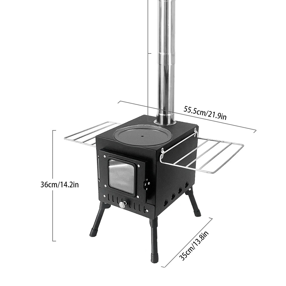 Outdoor Camping Wood-Burning Stove Firewood Burner Stainless Steel Foldable Tent Heater with Tent Fire Window Patio Fireplace