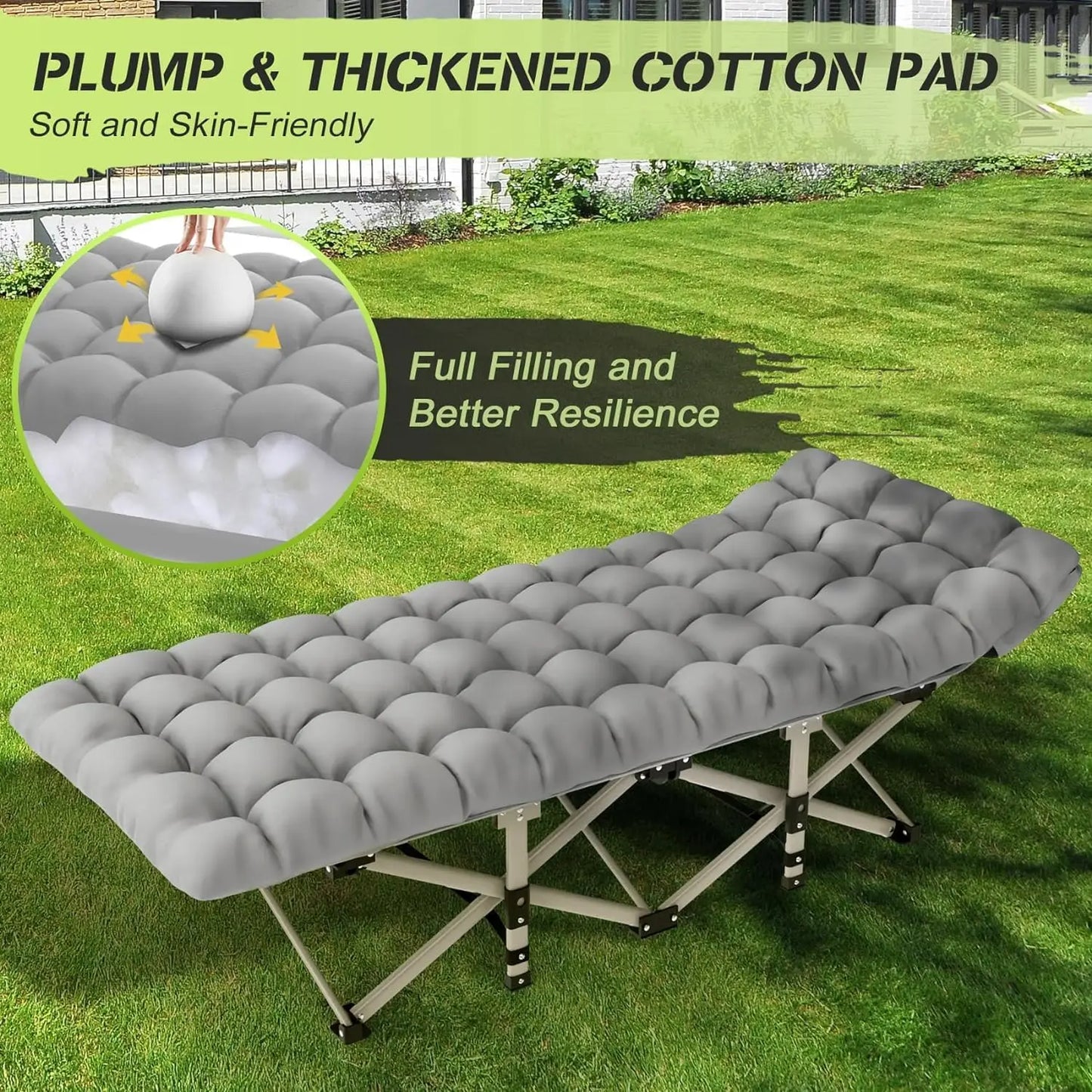 Folding Camping Cot Bed for Adults - 280KG Max Load, Extra Wide with Thick Mattress, Portable Folding Cot for Outdoor Camping Of