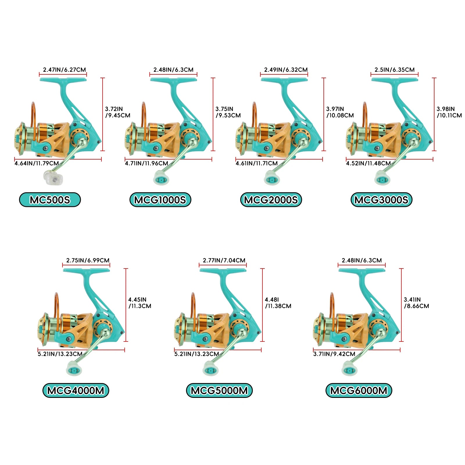 MCG1000-6000 Macaron Light Spinning Fishing Reel, 3+1BB, 5.2:1 Gear Ratio, 8Kg Max Drag, Durable Metal Spool&Rocker Arm