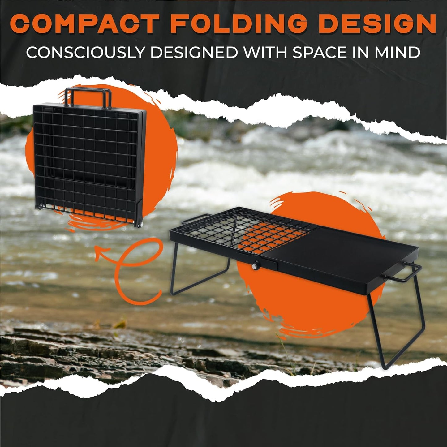 Heavy Duty 24" Folding Campfire Grill, Camp Fire Grill with Folding Grill Design for Compact Storage. Campfire Grill Grate and Griddle for Versatile Campfire Cooking