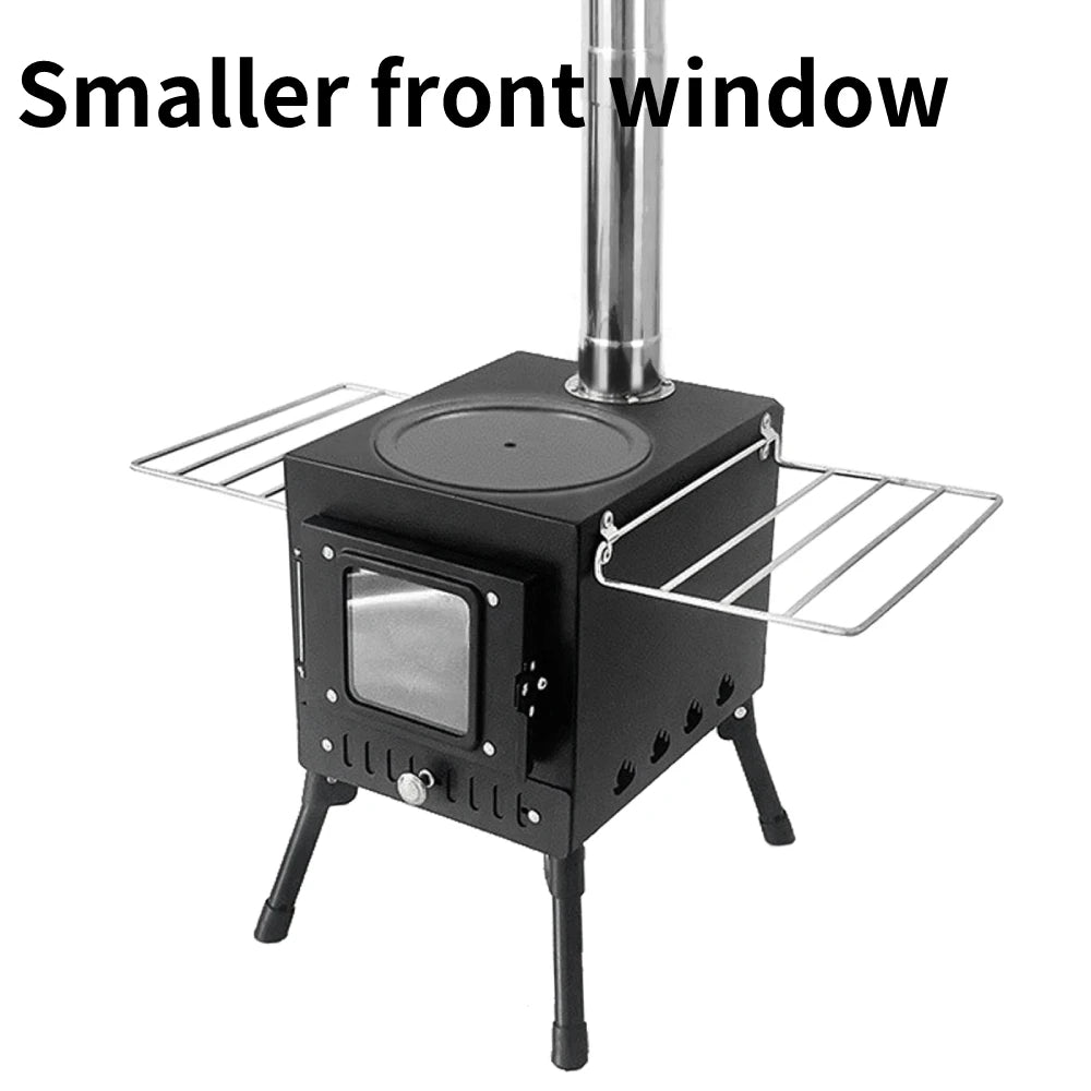 Outdoor Camping Wood-Burning Stove Firewood Burner Stainless Steel Foldable Tent Heater with Tent Fire Window Patio Fireplace
