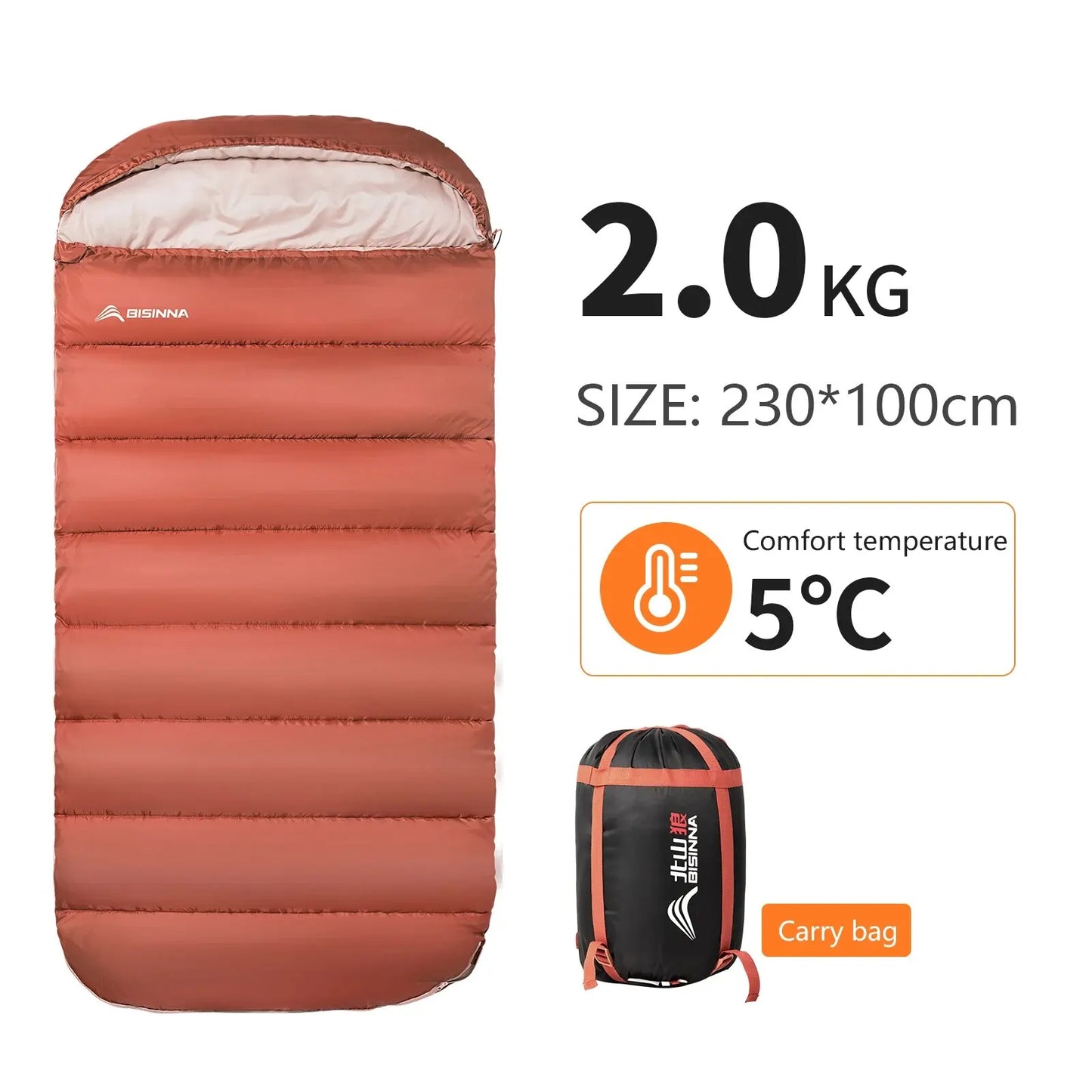 Large Camping Sleeping Bag, Lightweight. Extra Width & Length for a Comfy Night Sleep