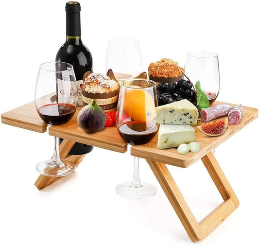 Bamboo Travel Picnic Table 48X38X25Cm, Portable, Lightweight Table with Folding Legs Perfect for Camping, Beach, Outdoor Dinner