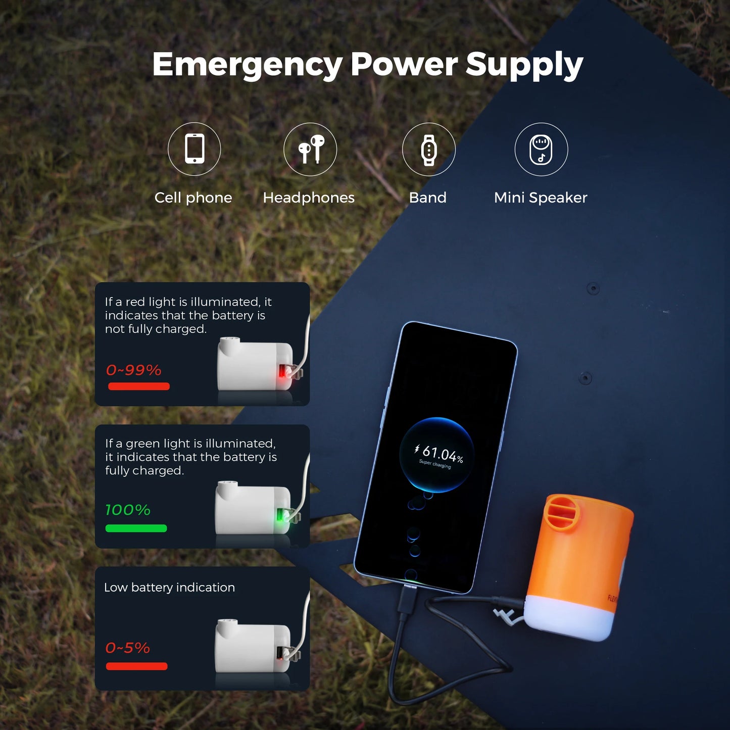 FLEXTAIL Portable Air Pump, Electric Inflator with Camping Light and EPS Function, Ideal for Sleeping Pads, Air Bed, Vacuum Bags