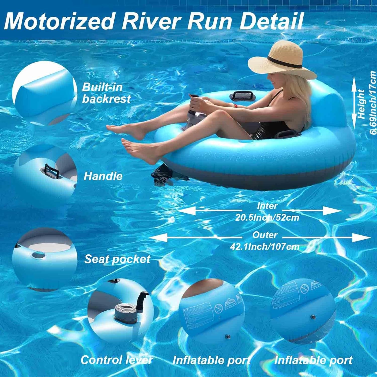 Inflatable River Tube Float - River Run for Adult Heavy Duty Motorized Tubes Floating with Backrest for Party Summer Water Beach