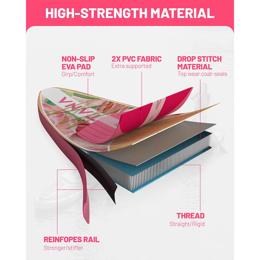 CETANA SUP Adult Waterproof Inflatable Paddle Board 11'6'X35'X6' Standing Style Aquatic with Fishing Accessories SUB PINK