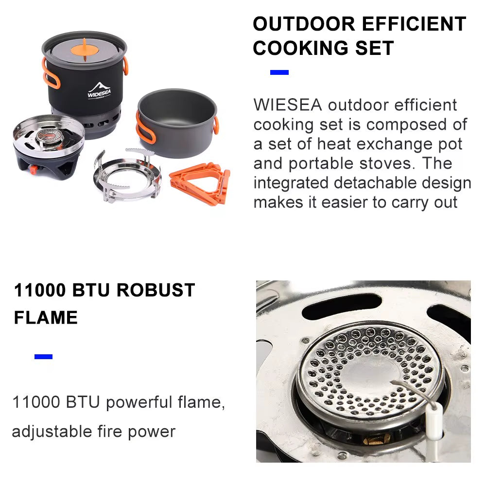 Camping Cooking System with Heat Exchanger Outdoor Gas Burner Stove Tourist Pot Set Cup Tableware Cookware Tourism Hike