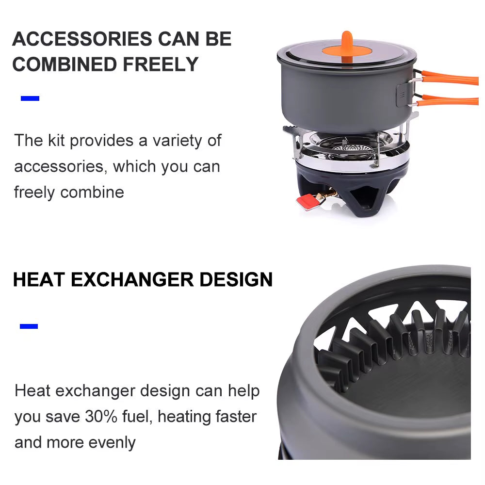 Camping Cooking System with Heat Exchanger Outdoor Gas Burner Stove Tourist Pot Set Cup Tableware Cookware Tourism Hike