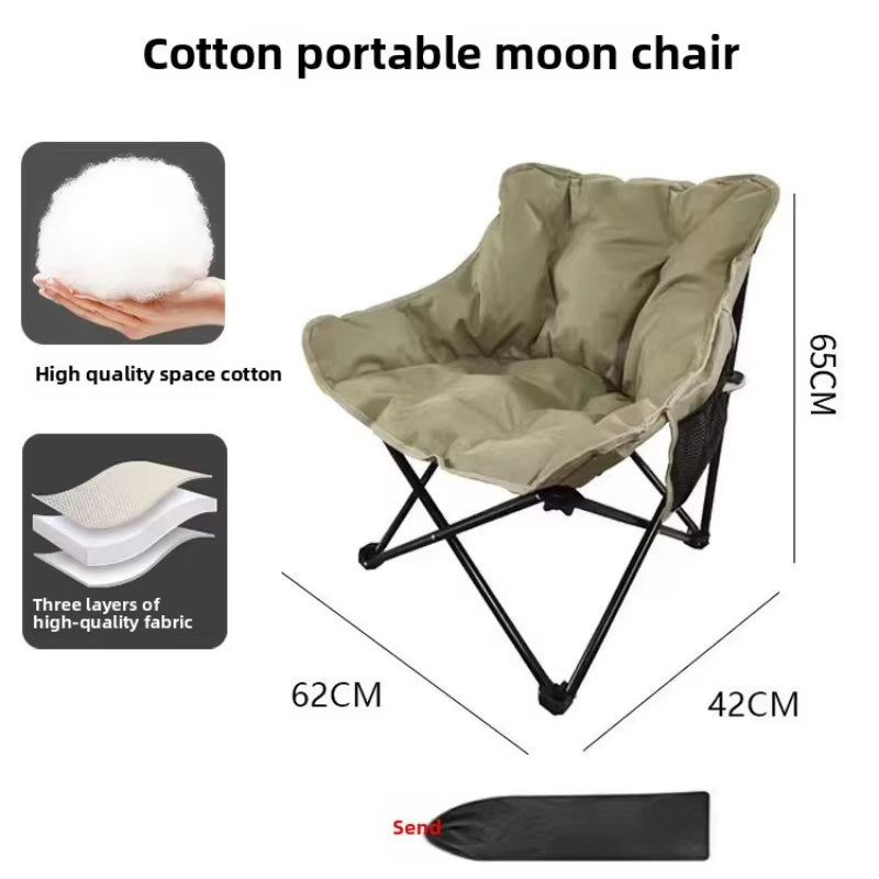 Moon Chair plus Cotton Portable Folding Chair Outdoor Leisure Chair Camping Chair Single Sofa Chair Lazy Chair