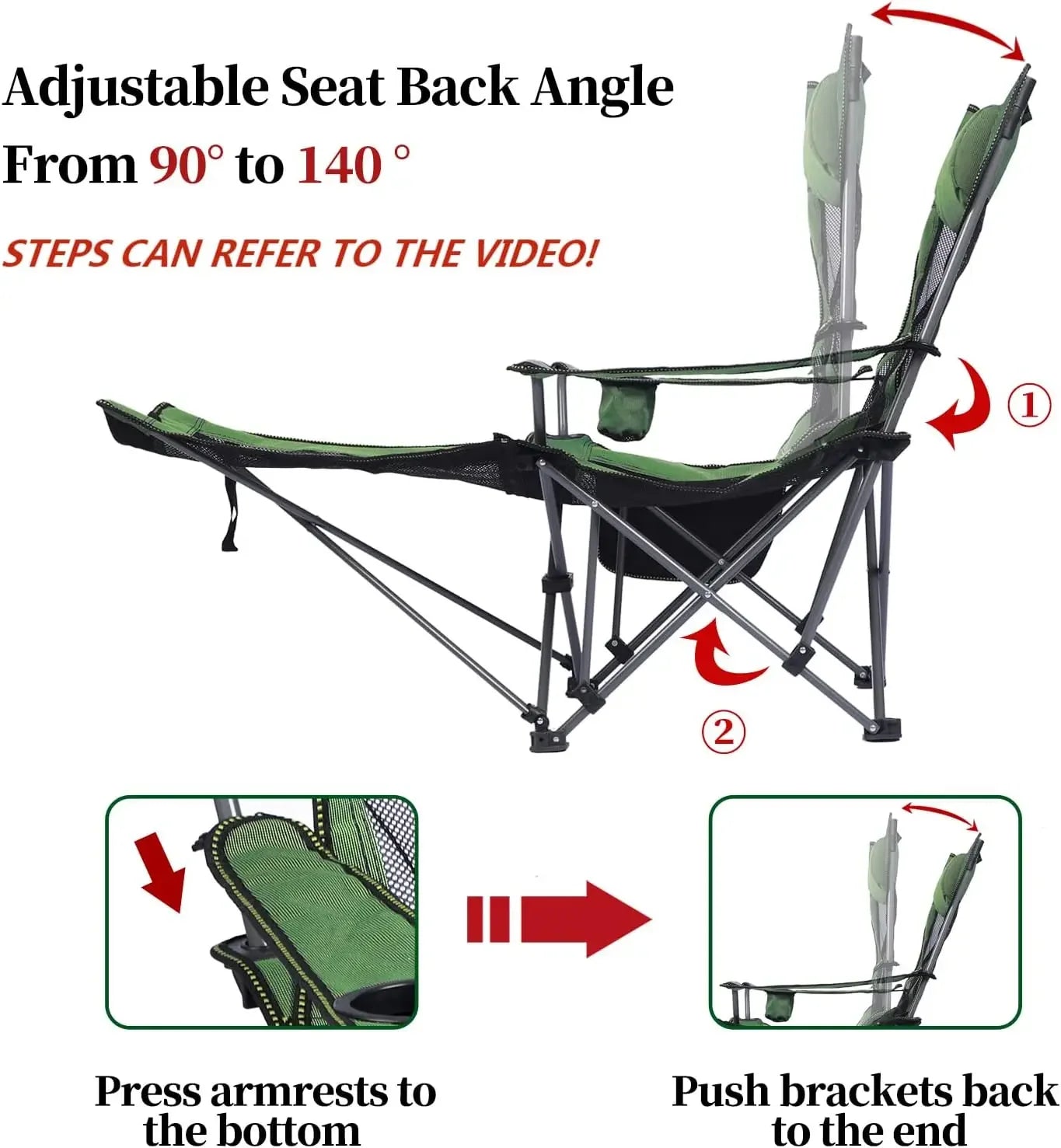 Camping Lounge Chair with Footrest,Headrest & Storage Bag