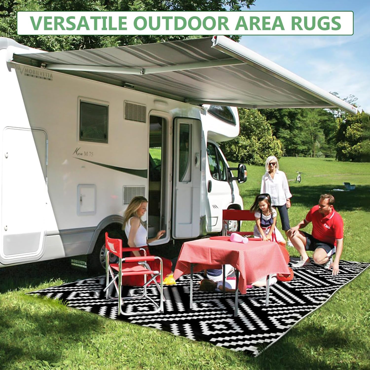 Extra Large Outdoor Rug(150X245Cm) - Camping Rug, Porch Rug, Reversible Portable Outdoor Plastic Straw Rug, Waterproof Mat for Rv, Deck, Camper, Balcony, Patio (Geometric-1)