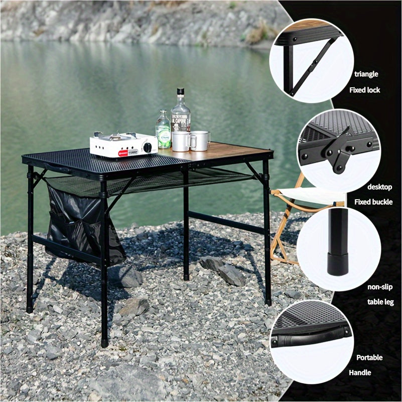 Portable Folding Picnic Table - Durable Aluminum Frame with Wood Look Top