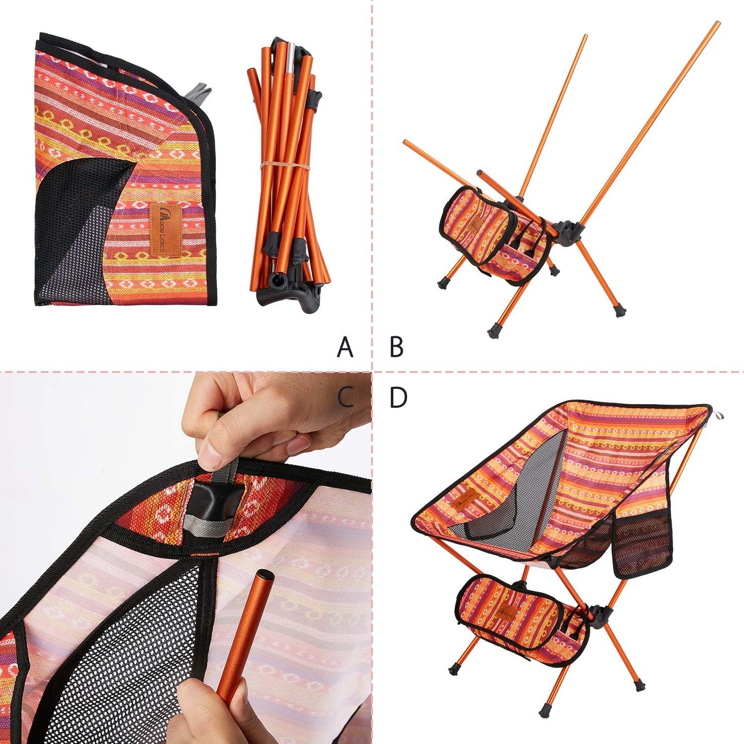 Outdoor Chair, Camping Chair, Compact, Foldable, Ultra Lightweight, Storage Bag, Hiking, Load Capacity 330.7 Lbs (150 Kg)