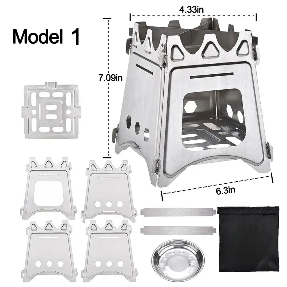 Portable Camping Wood Stove, Stainless Steel Folding Lightweight