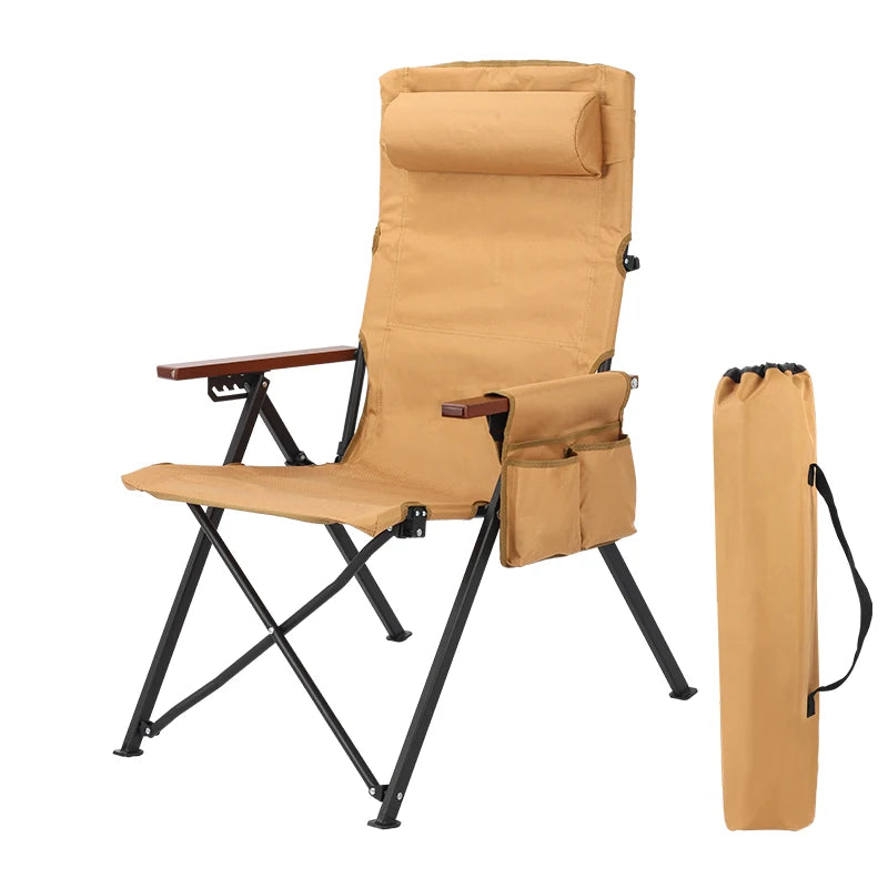 Adjustable 5-Position Folding Chair With Pillow & Armrests - Perfect For Outdoor Camping, Fishing, Relaxation