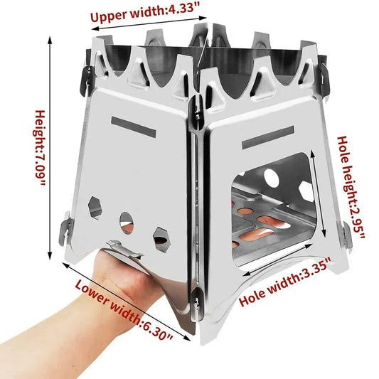Portable Camping Wood Stove, Stainless Steel Folding Lightweight