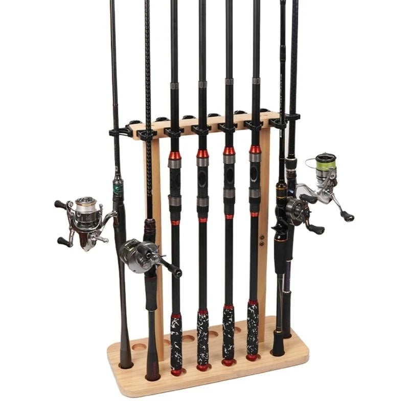 Vertical Fishing Rod Storage Holder Fishing Gear Equipment Organizers Fishing Rod Rack Floor Stand Wood Fishing Rod Rack