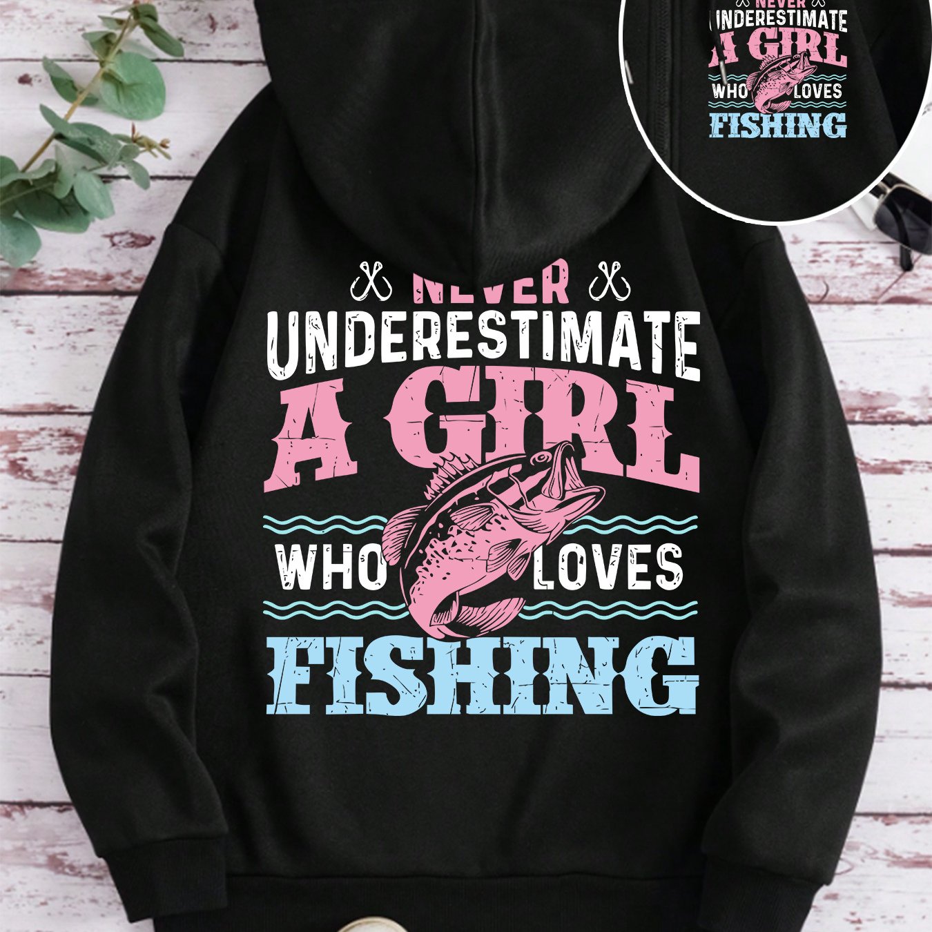 Women'S Fishing-Themed Zipper Hooded Jacket with Fishing Graphic