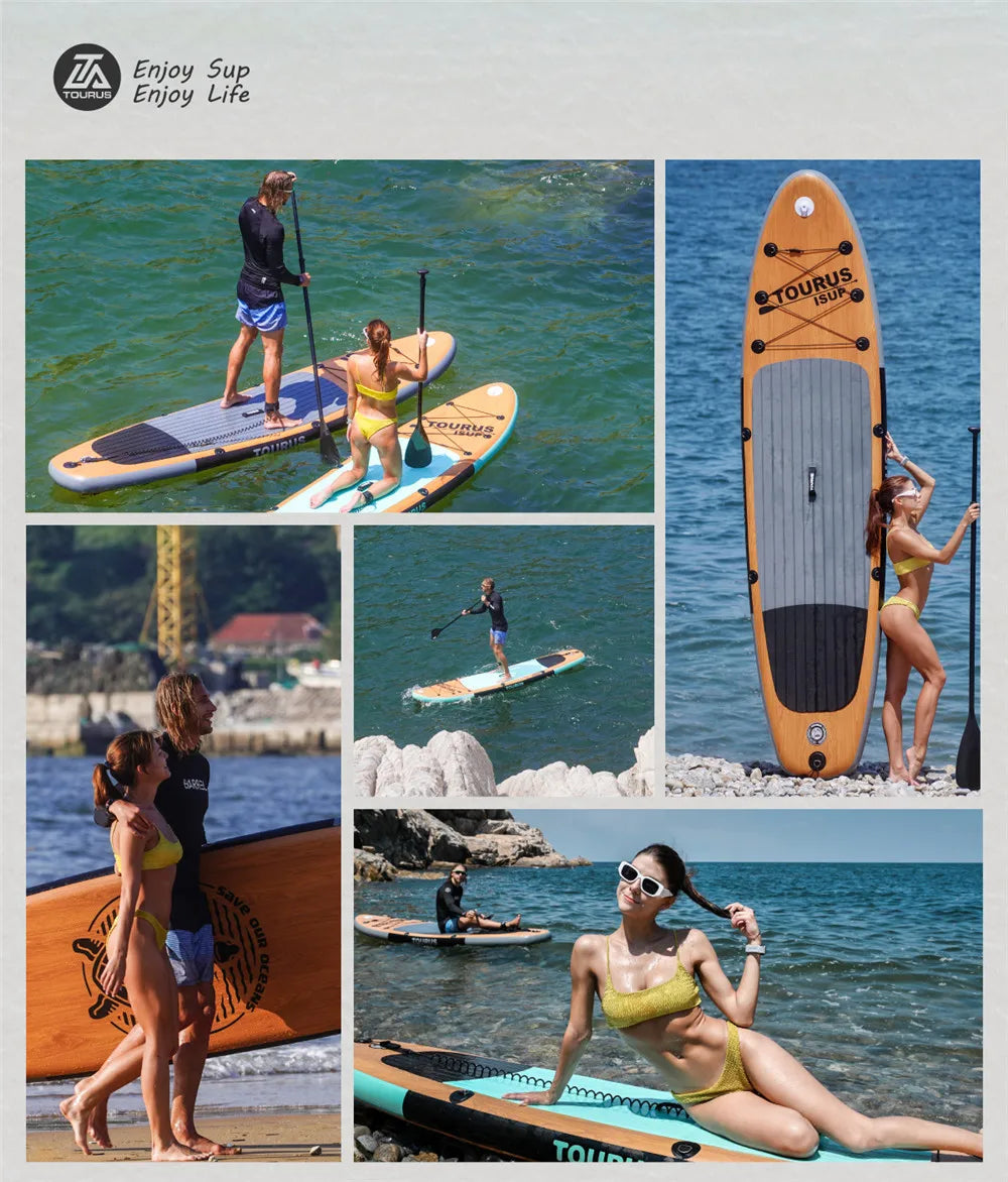 TOURUS 2023 April New Arrival Blue Wood Double Layers Sup Boards YOGA Inflatable Stable Stand up Paddle Board 11Feet 33Inch