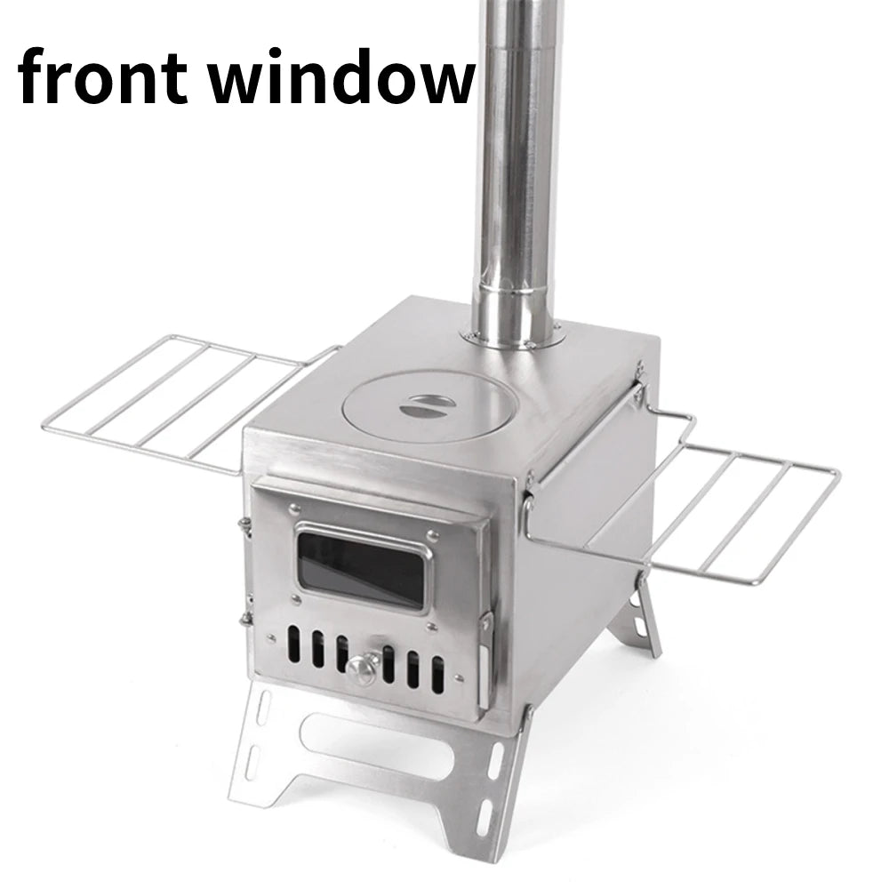 Outdoor Camping Wood-Burning Stove Firewood Burner Stainless Steel Foldable Tent Heater with Tent Fire Window Patio Fireplace