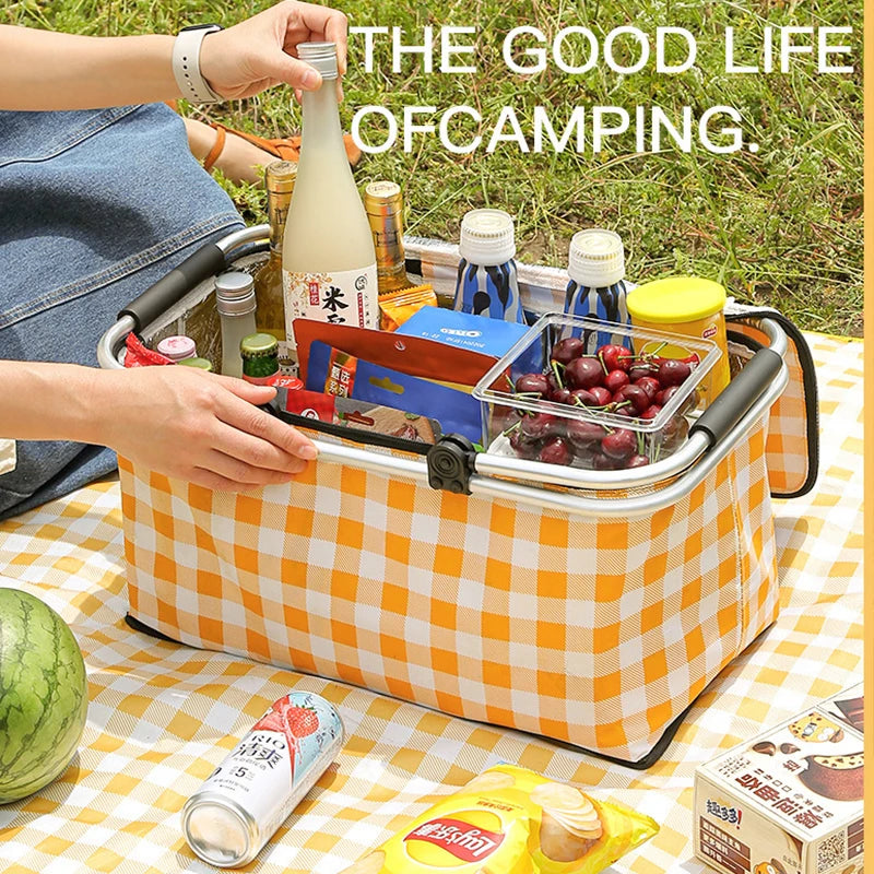 Large Capacity 30L Camping Picnic Basket Aluminum Foilfolding Insulated Portable Outdoor Food Storage Bag Cooler Foldable Bags