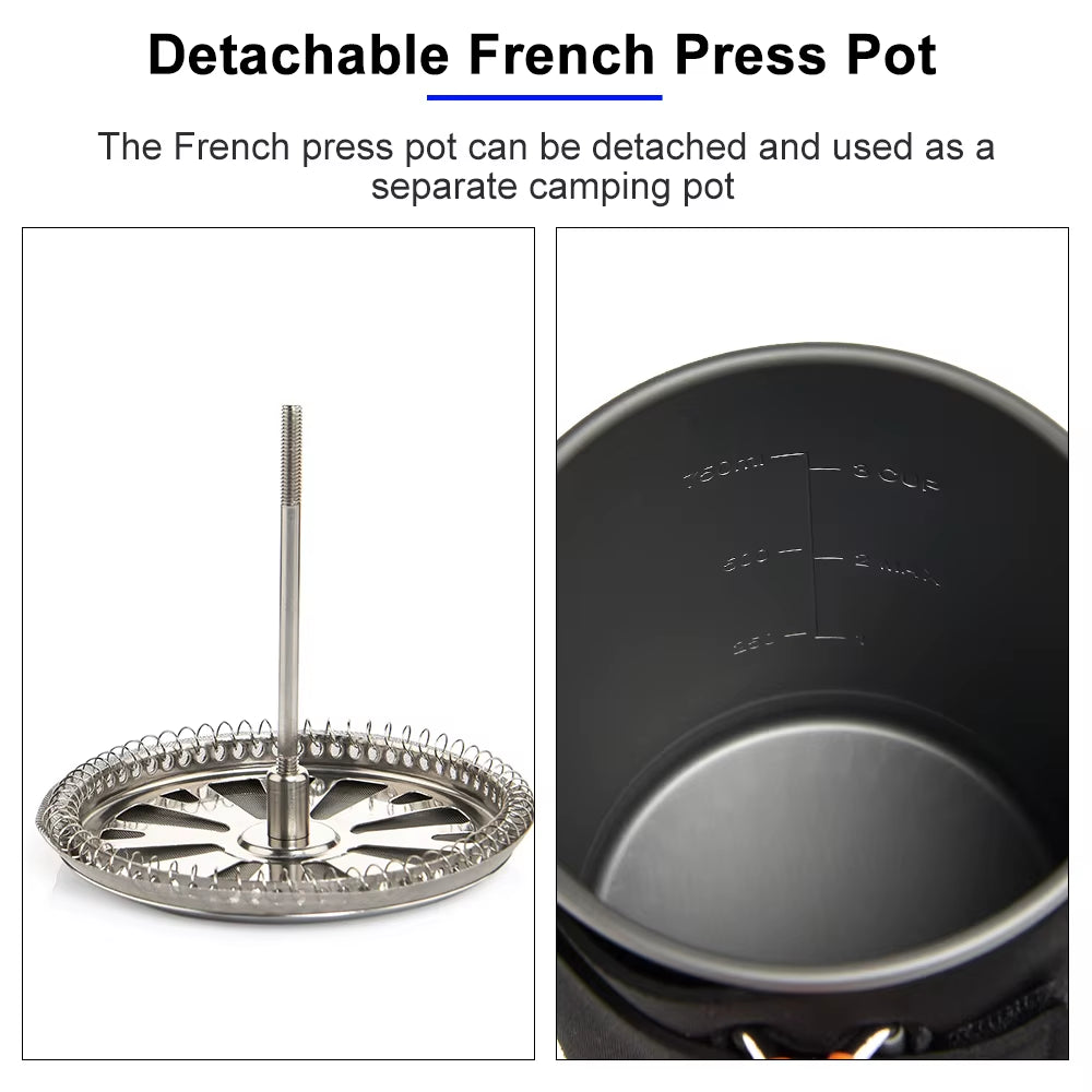 Camping Cooking System with Heat Exchanger Outdoor Gas Stove Burner Tourist Coffee Pot Cup Cookware Tableware Tourism