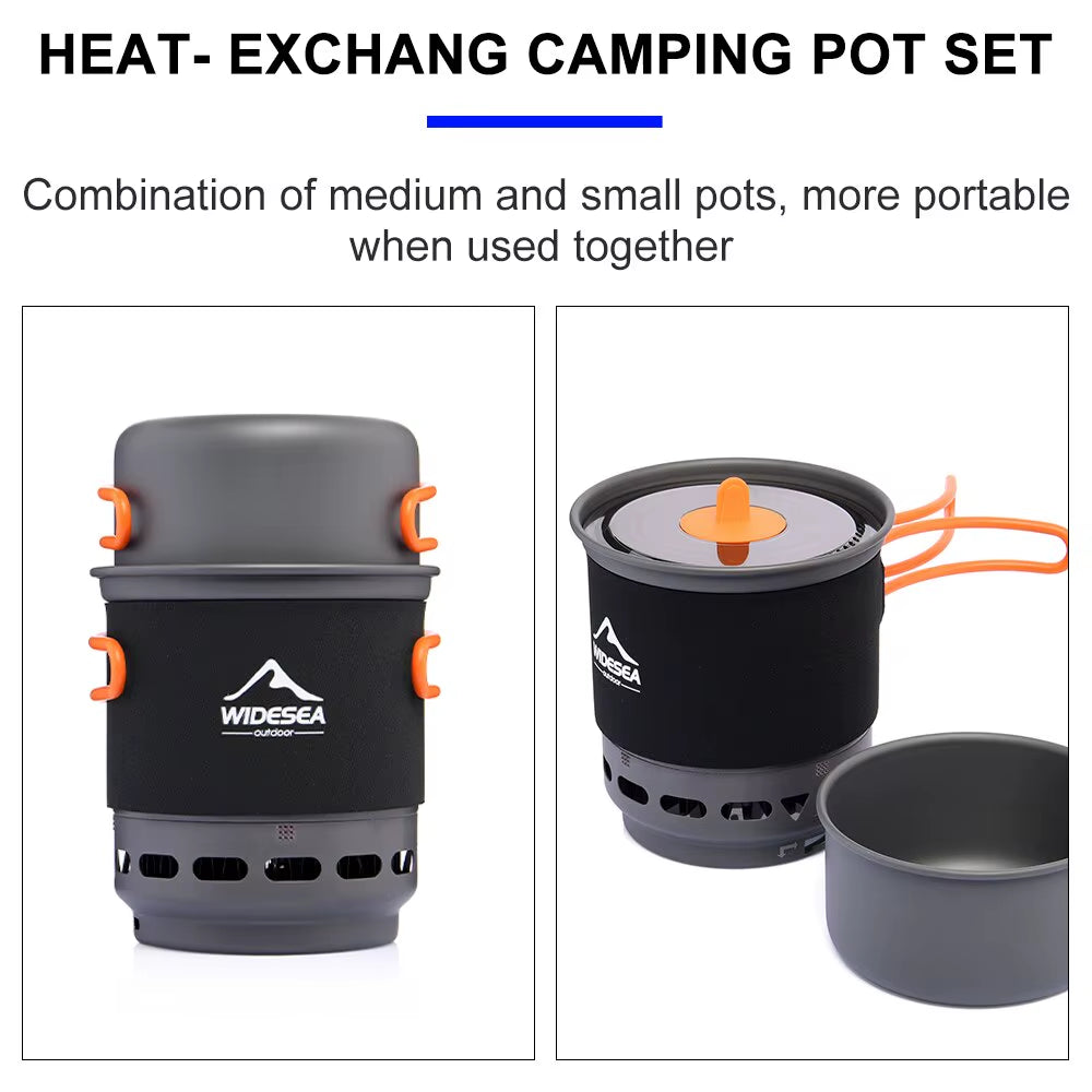 Camping Cooking System with Heat Exchanger Outdoor Gas Burner Stove Tourist Pot Set Cup Tableware Cookware Tourism Hike