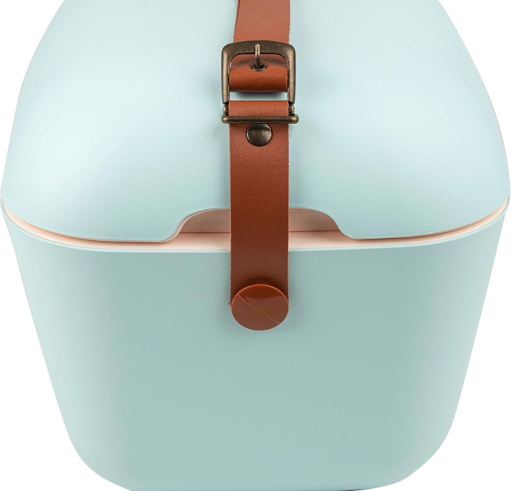 Classic Cooler Box with Leather Strap, Cyan & Baby Rose Rigid Thermal Insulated Ice for Beach, Picnic Party Convertible Lid Polypropylene Insulation Cyan/Baby 20L PB-9210