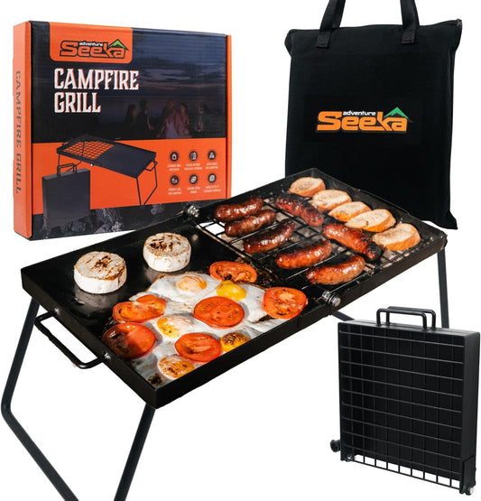Heavy Duty 24" Folding Campfire Grill, Camp Fire Grill with Folding Grill Design for Compact Storage. Campfire Grill Grate and Griddle for Versatile Campfire Cooking