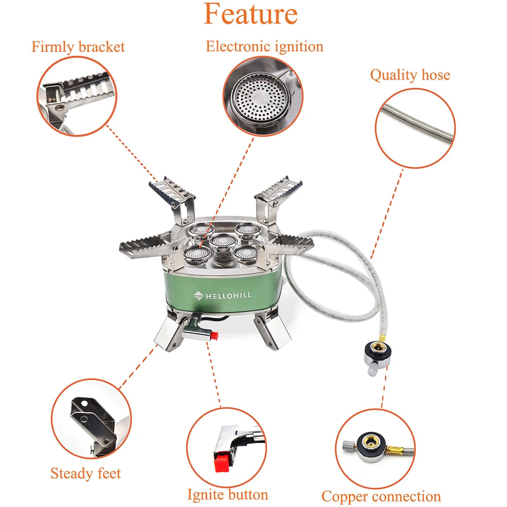 High Firepower Portable Outdoor Stove Camping Gas Stove Folding Head Burner Strong Fire Stove with Storage Bag for Hiking