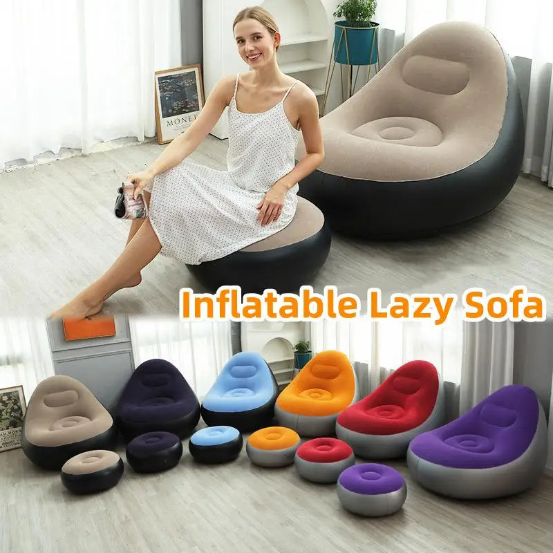Inflatable Lazy Sofa Chair PVC Flocking Foldable Sofa with Slip-On Lunch Lounge Chair Set