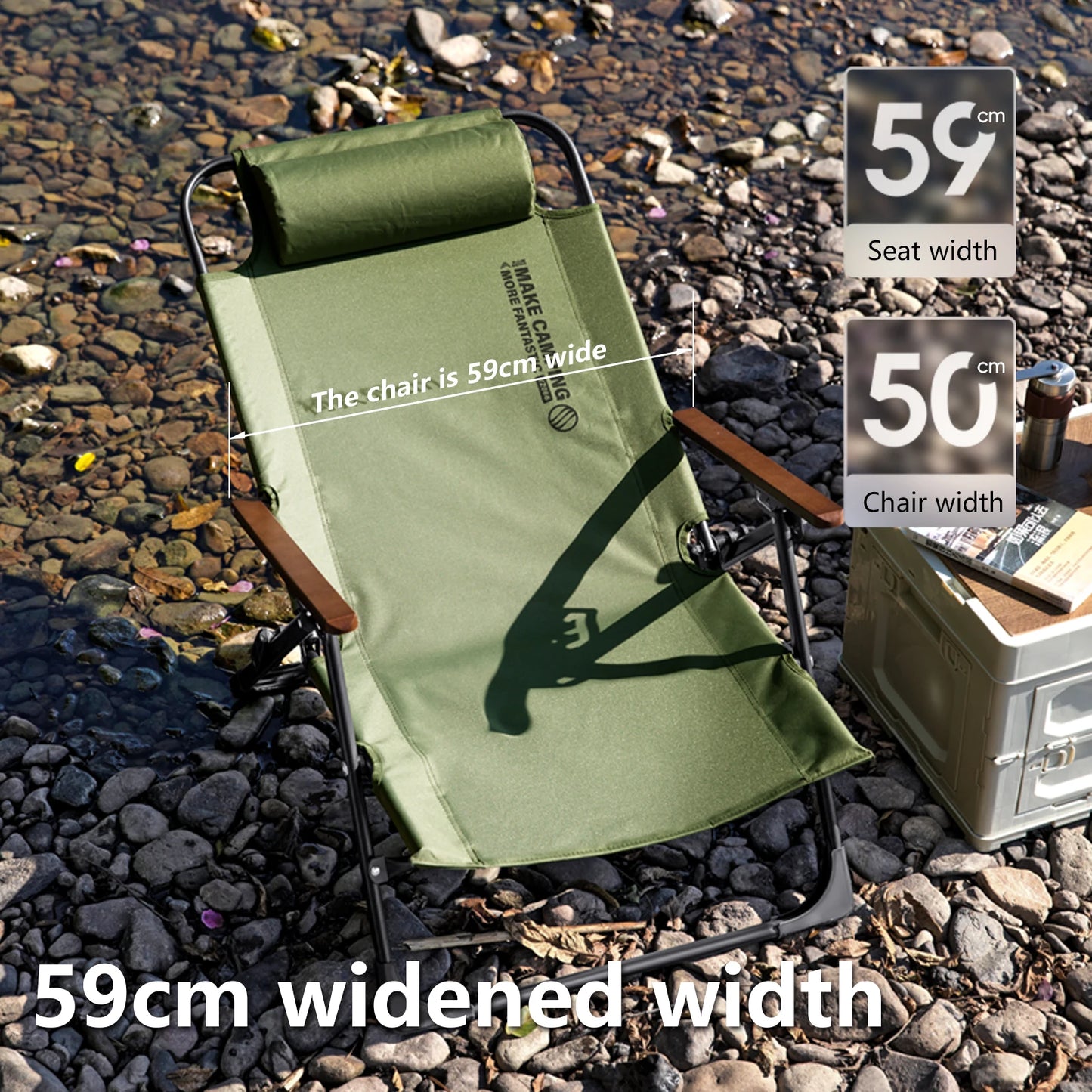 Camping Folding Chair Adjustable Armrest Portable Relaxing Chair with Detachable Pillow for Beach Travel Hiking