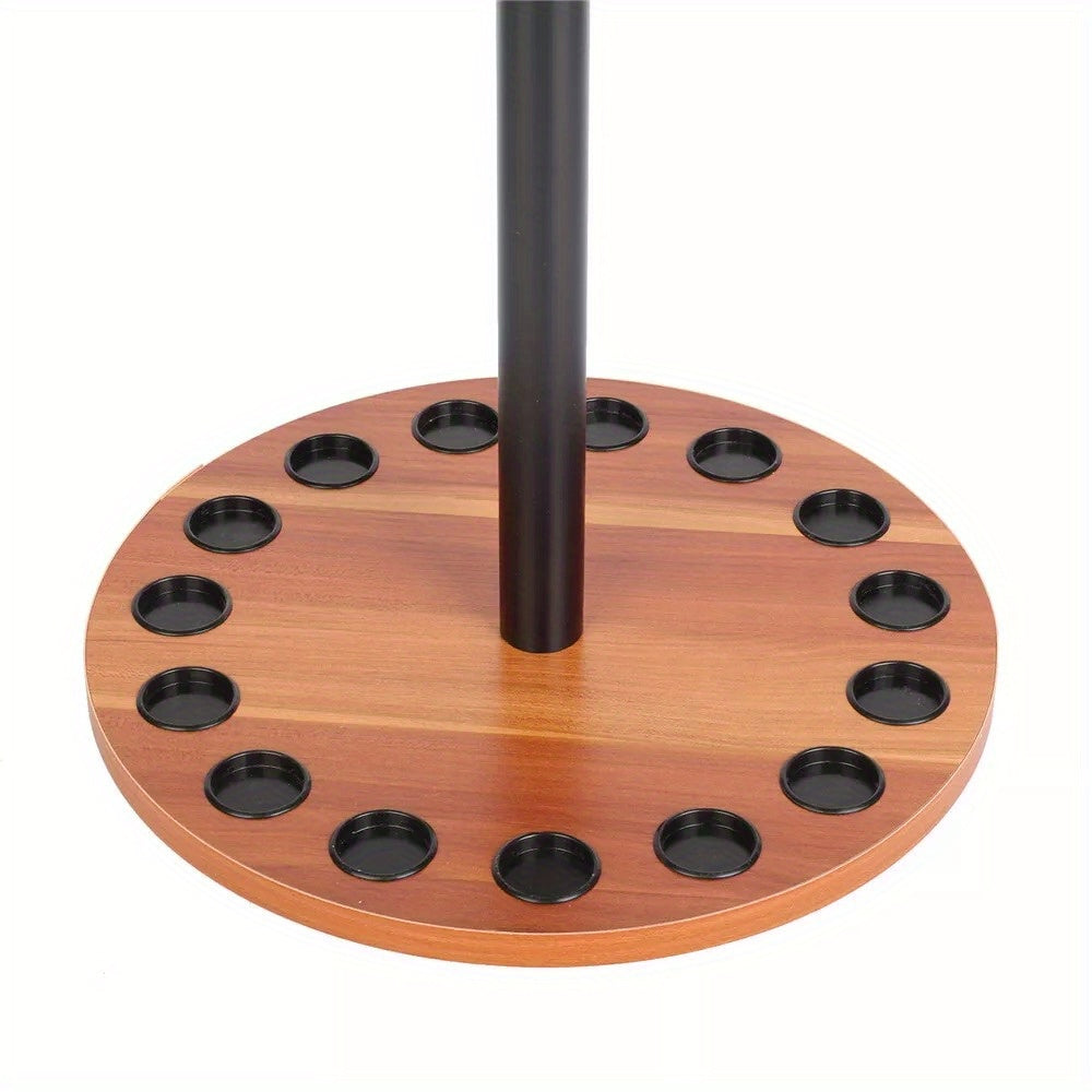 15 Pole Brown Disc Fishing Rod Display Rack, Rotating Wooden