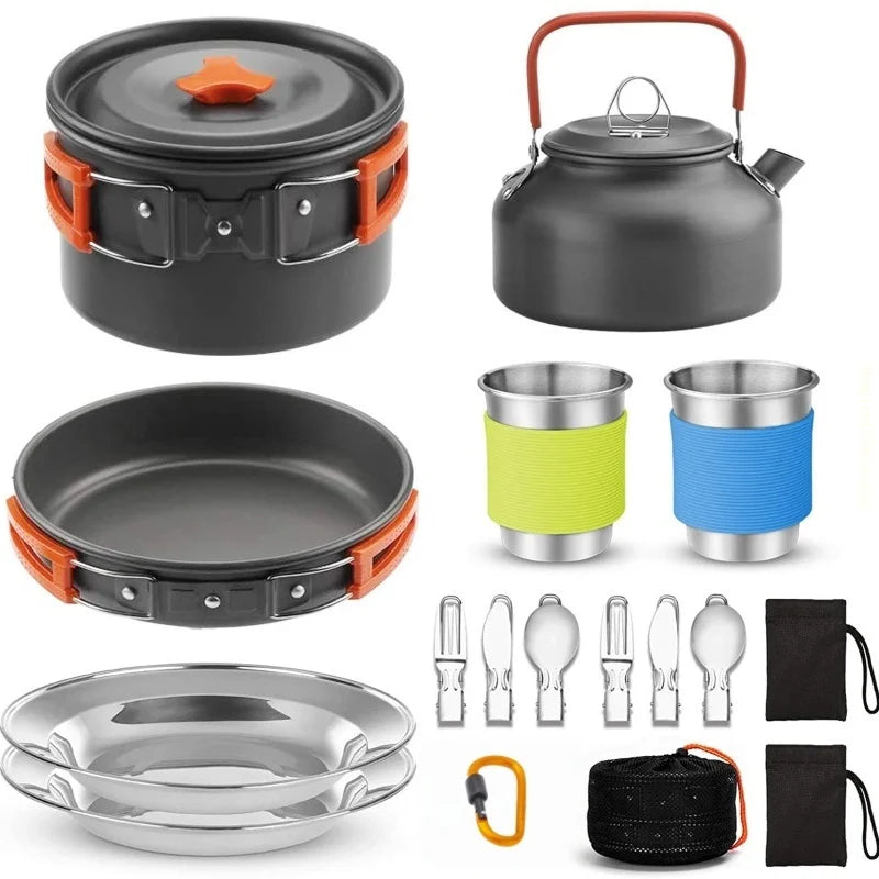 Outdoor Pot and Kettle Set - Portable Outdoor Cooking Equipment Set - Camping Water Boiling Kettle and Cooking Utensils