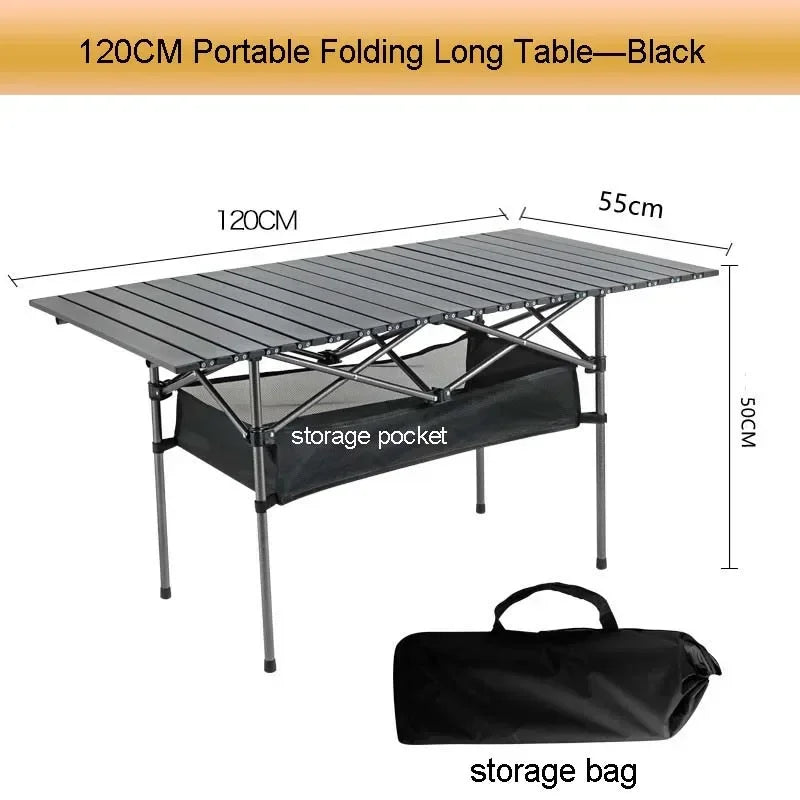 Outdoor Folding Long Table Tourist Portable Storage Egg Roll Table Camping Desk Barbecue Easy to Install Picnic Outdoor Tables