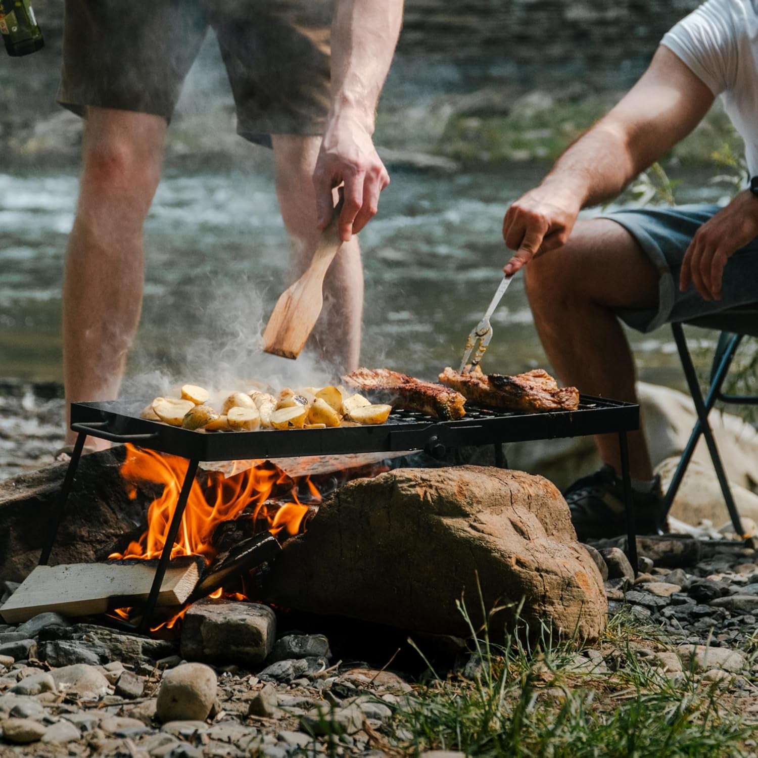 Heavy Duty 24" Folding Campfire Grill, Camp Fire Grill with Folding Grill Design for Compact Storage. Campfire Grill Grate and Griddle for Versatile Campfire Cooking