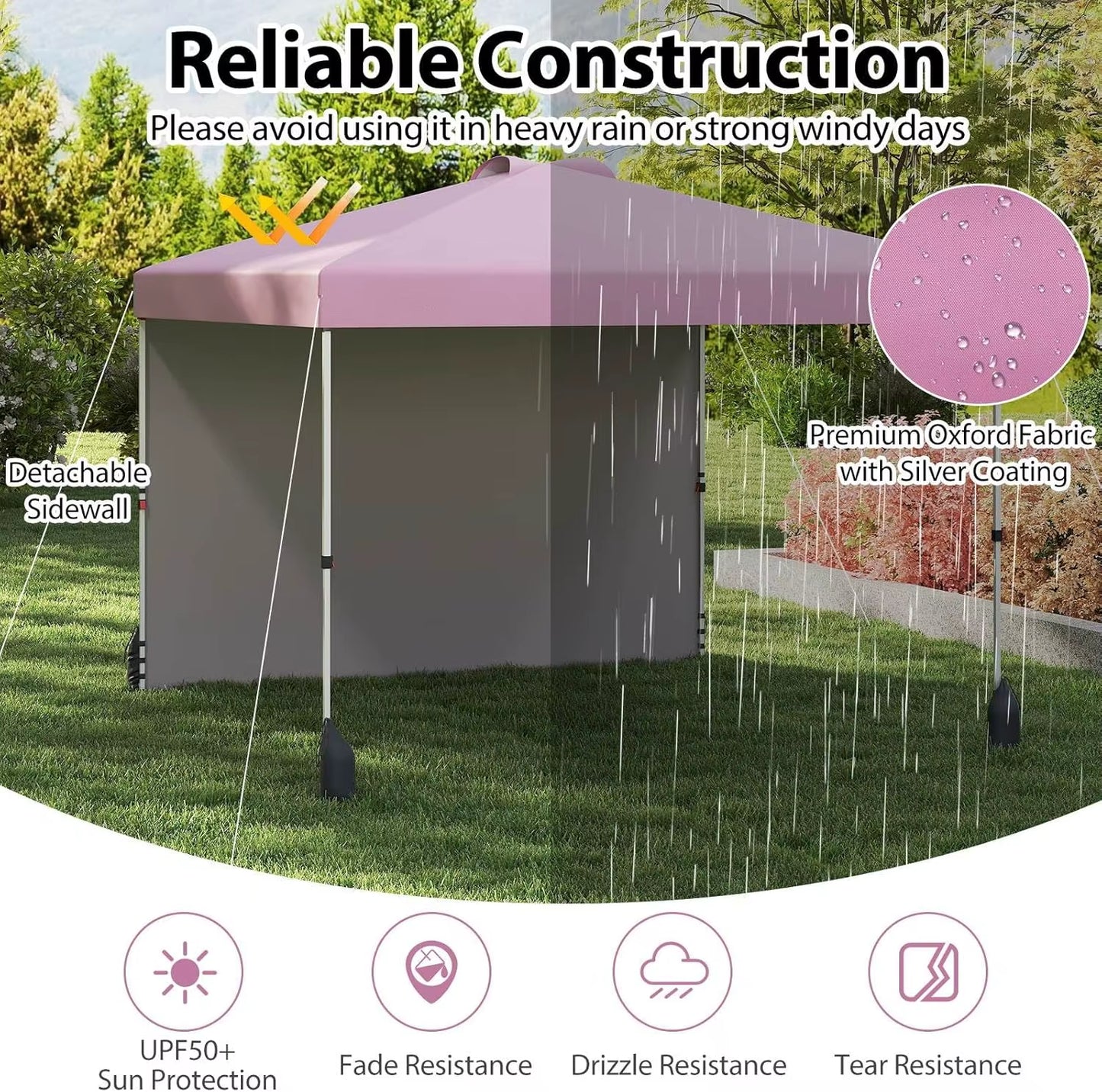 Pop up Canopy Tent W/ 1 Sidewall, Wheeled Bag, 8 Stakes, 4 Anchors, 4 Wind Ropes, 4 Sandbags, Vented Top, Portable Foldable Outd