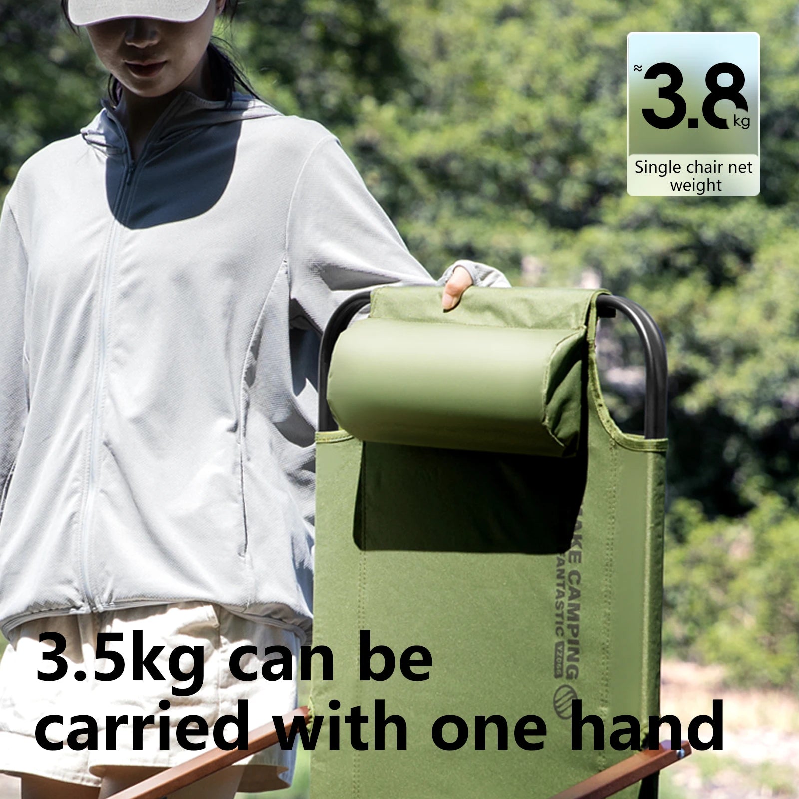 Camping Folding Chair Adjustable Armrest Portable Relaxing Chair with Detachable Pillow for Beach Travel Hiking