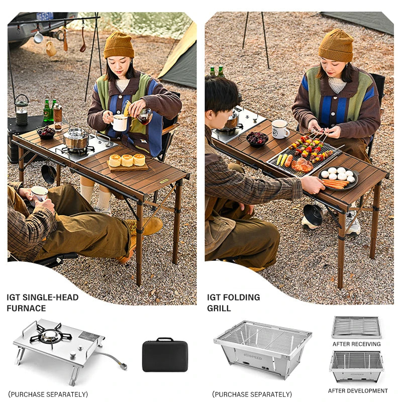 110Cm Extended IGT Table Lightweight Folding Multifunctional Aluminium Alloy Roll Table Adjustable Leg Desktop Burner Bbq Table